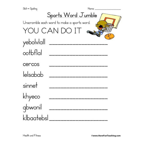 Sports Word Jumble Worksheet