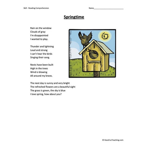 Springtime Reading Comprehension Worksheet
