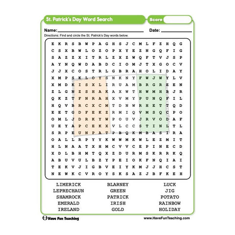 St Patricks Day Word Search Worksheet