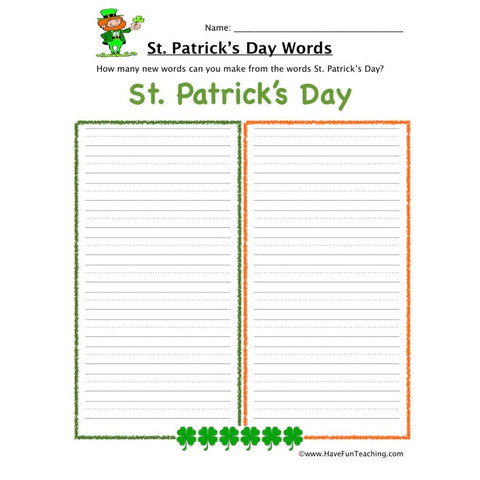 St Patricks Day Words Worksheet