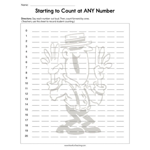 Starting to Count at Any Number Worksheet