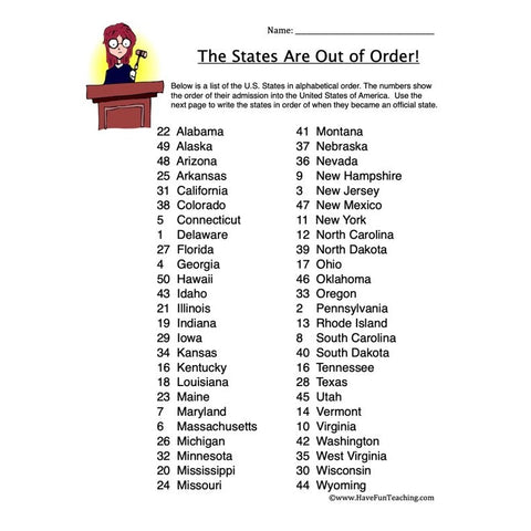 State with Dates Worksheet
