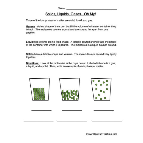 States of Matter Worksheet