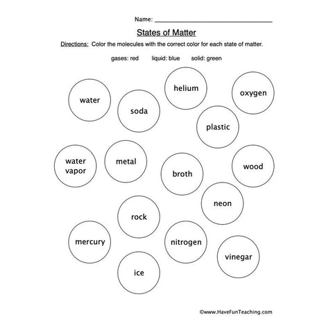 States of Matter Worksheet 2