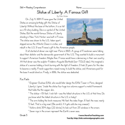 Statue of Liberty Worksheet