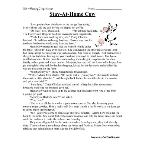 Stay at Home Cow Worksheet
