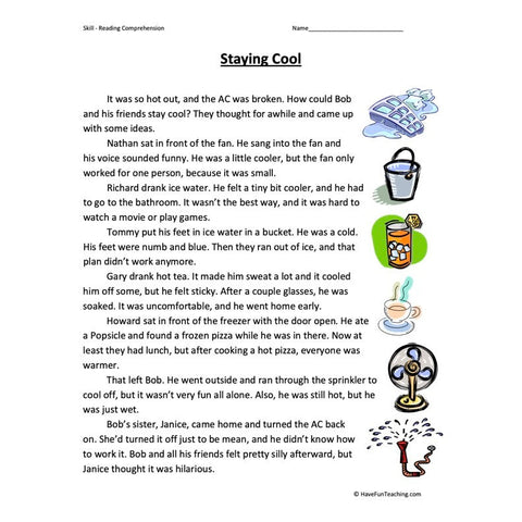 Staying Cool Reading Comprehension Worksheet