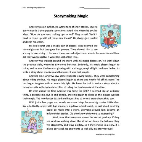 Storymaking Magic Reading Comprehension Worksheet