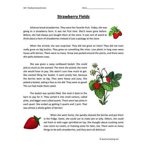 Strawberry Fields Reading Comprehension Worksheet