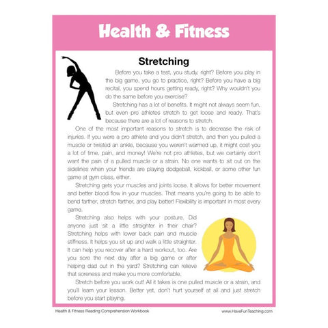 Stretching Health and Fitness Reading Comprehension Worksheet