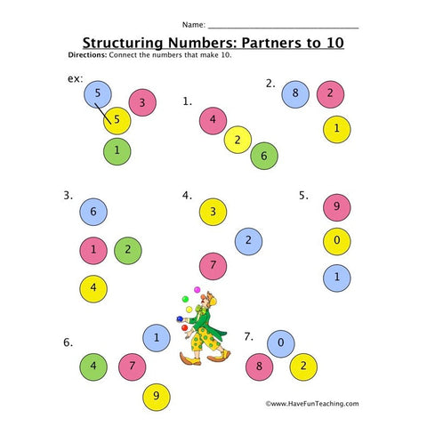 Structuring Numbers Partners to Ten Worksheet