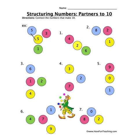 Structuring Numbers Partners to Ten Worksheet 2