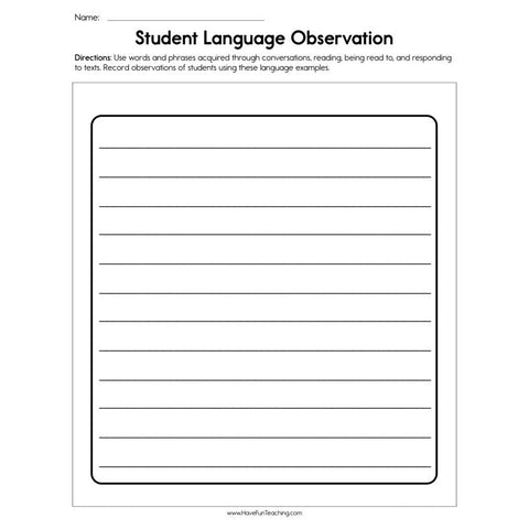 Student Language Observation Assessment Worksheet