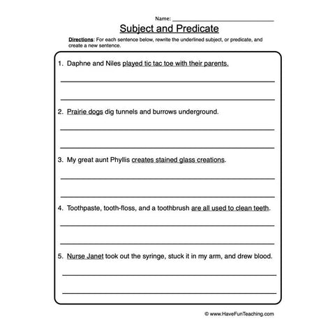 Subject Predicate Sentences Worksheet