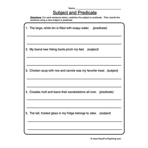 Subject Predicate Sentences Worksheet 2