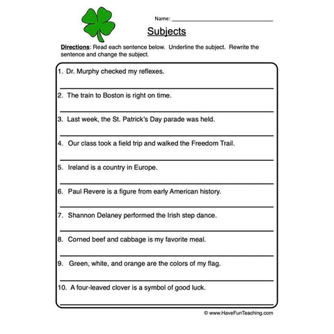 Subject Predicate Worksheet