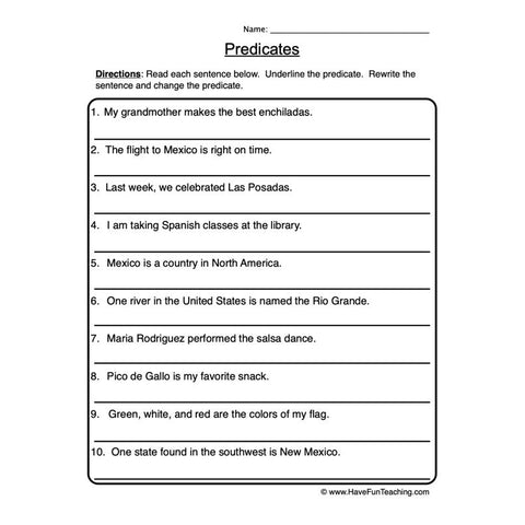Subject Predicate Worksheet 2