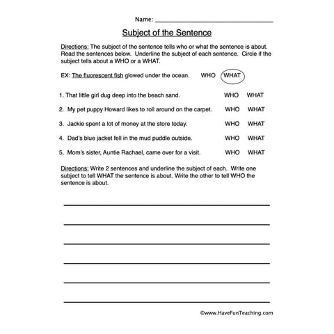 Subject Worksheet