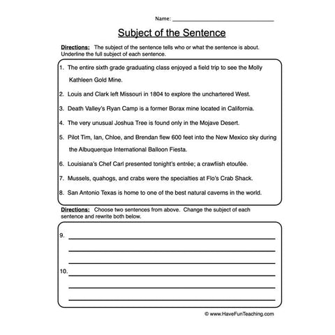 Subject Worksheet 2