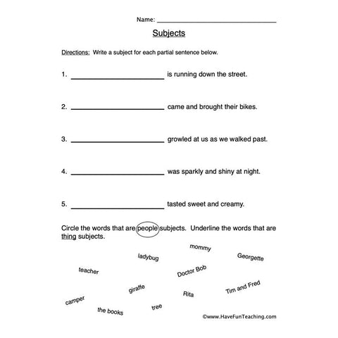 Subject Worksheet 3