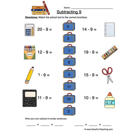 Subtract 9 Worksheet