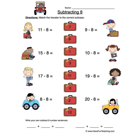 Subtract Eight Worksheet 2