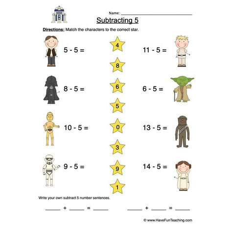 Subtract Five Worksheet 2