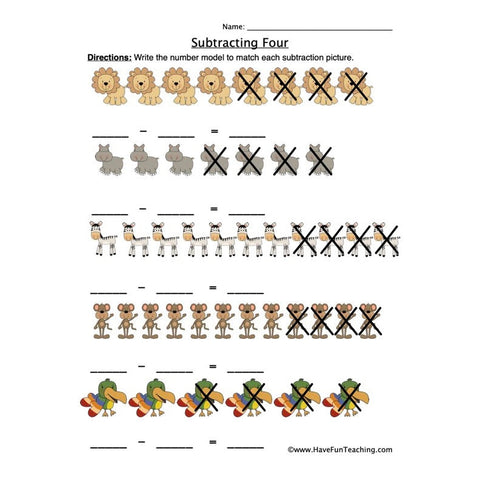 Subtract Four Worksheet