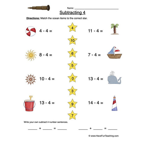 Subtract Four Worksheet 2