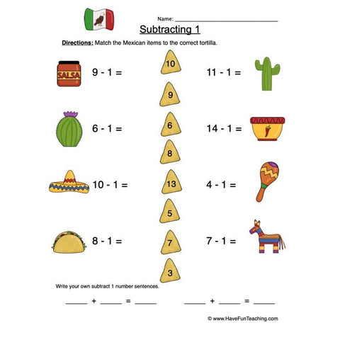 Subtract One Worksheet 2