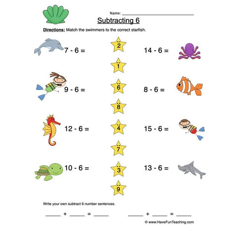 Subtract Six Worksheet 2