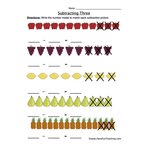 Subtract Three Worksheet