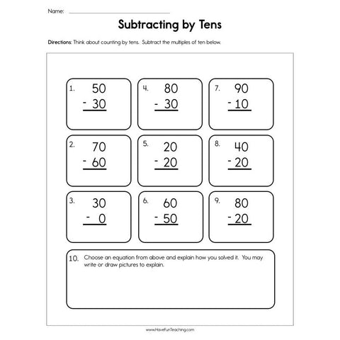 Subtracting by Tens Worksheet
