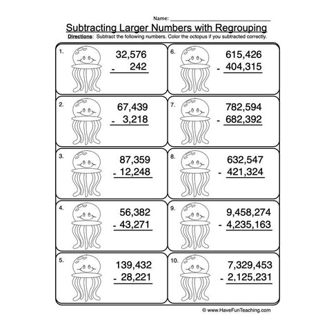 Subtracting Five Six Seven No Regrouping Worksheet