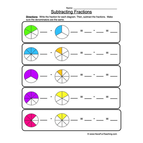 Subtracting Fractions Worksheet 3