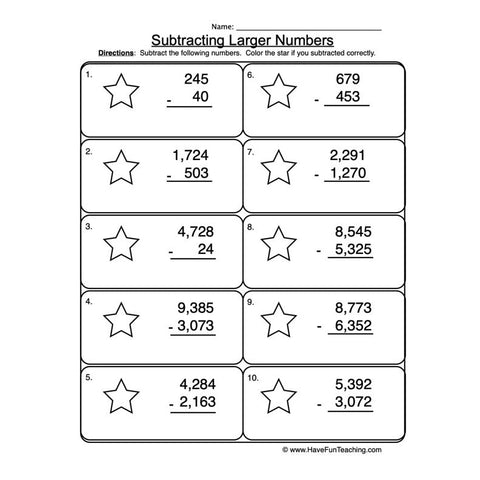 Subtracting Two Three Four Digit No Regrouping Worksheet