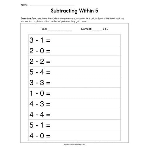 Subtracting Within Worksheet