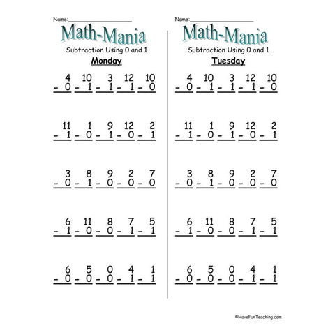 Subtraction 0 Worksheet