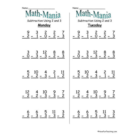 Subtraction 2 Worksheet