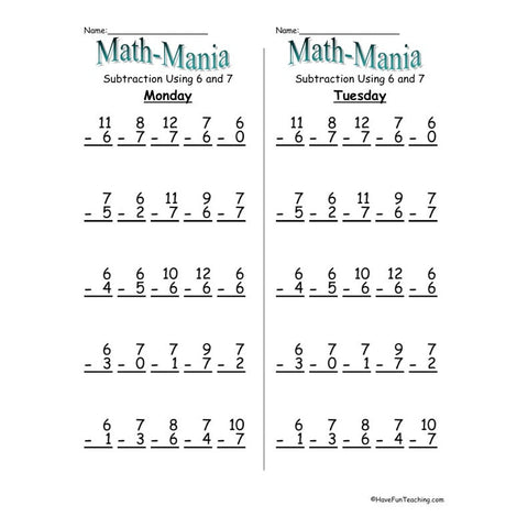 Subtraction 6 7 Worksheet