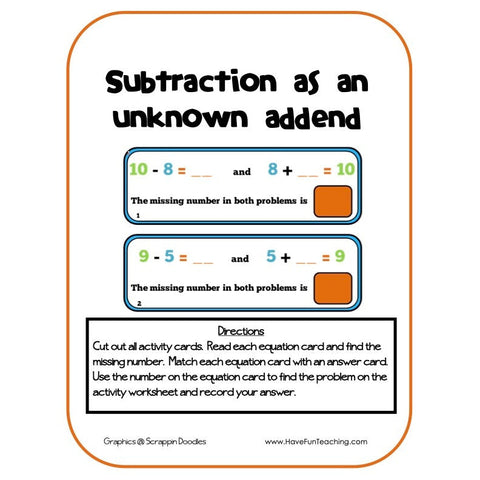 Subtraction as AN Unknown Addend Game