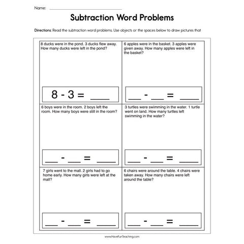 Subtraction Word Problem Worksheet