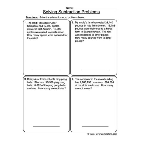 Subtraction Word Problems Worksheet 2