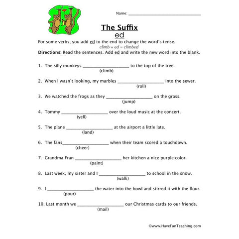 Suffix Ed Worksheet