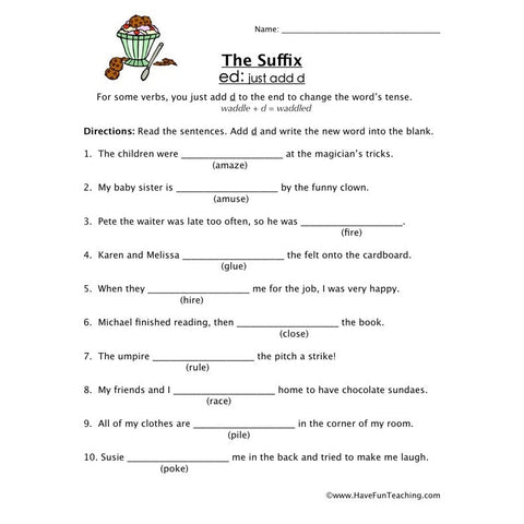 Suffix Ed Worksheet 3