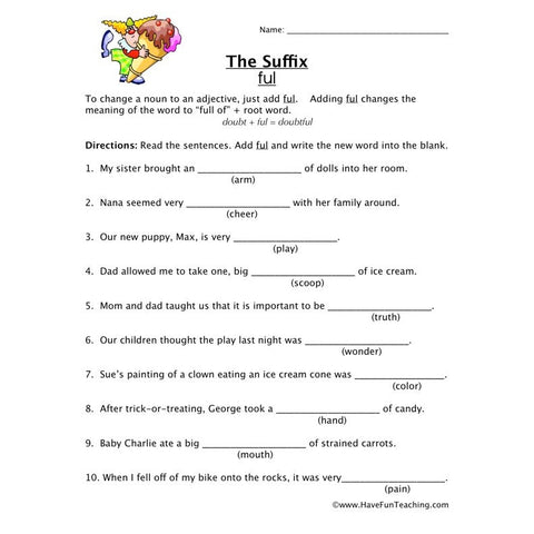 Suffix Ful Worksheet