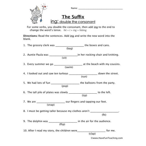 Suffix Ing Worksheet 2