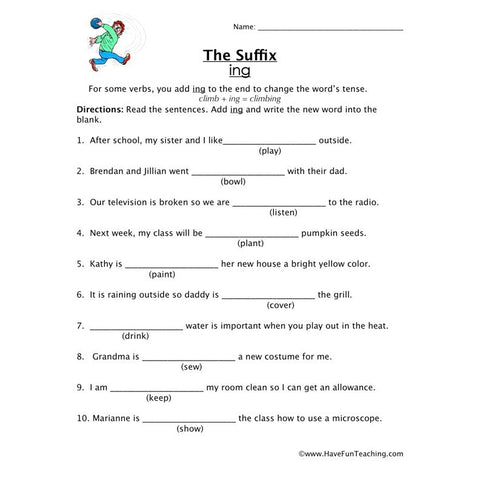 Suffix Ing Worksheet 4