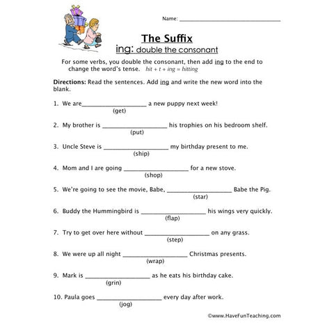 Suffix Ing Worksheet 5
