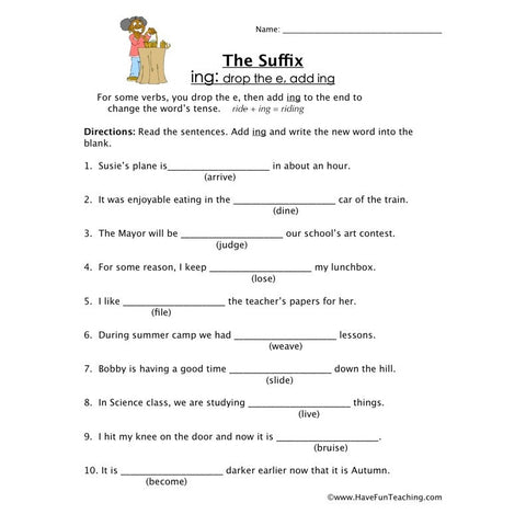 Suffix Ing 6 Worksheet
